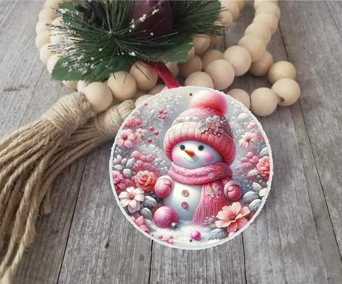 Pink snowman ornament