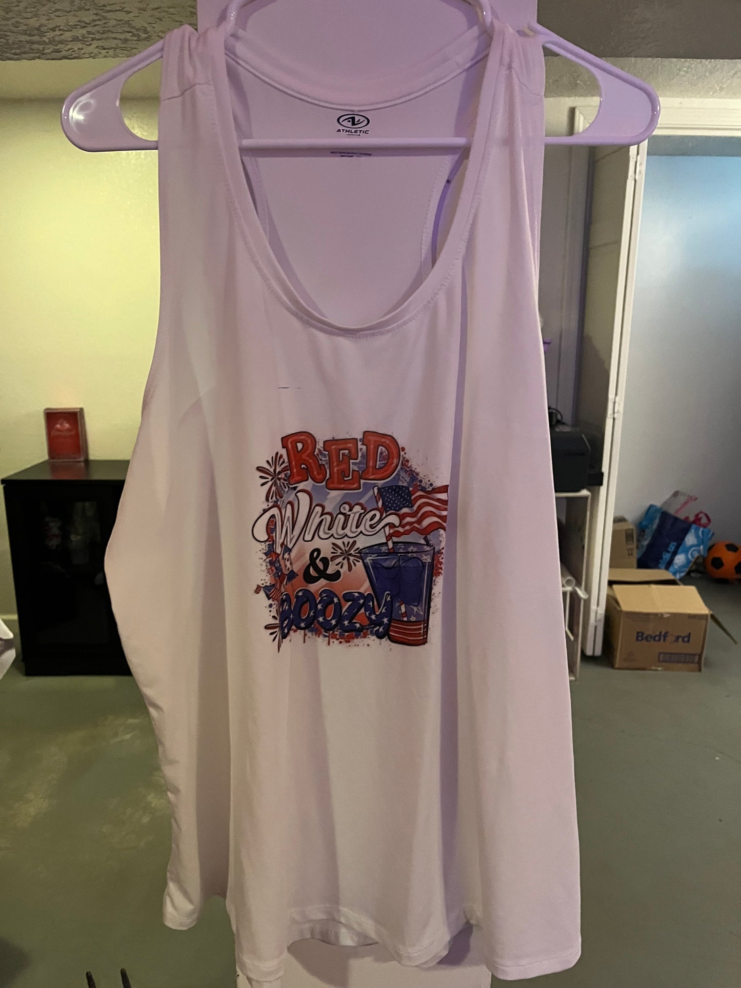 XL racer back red white & boozy