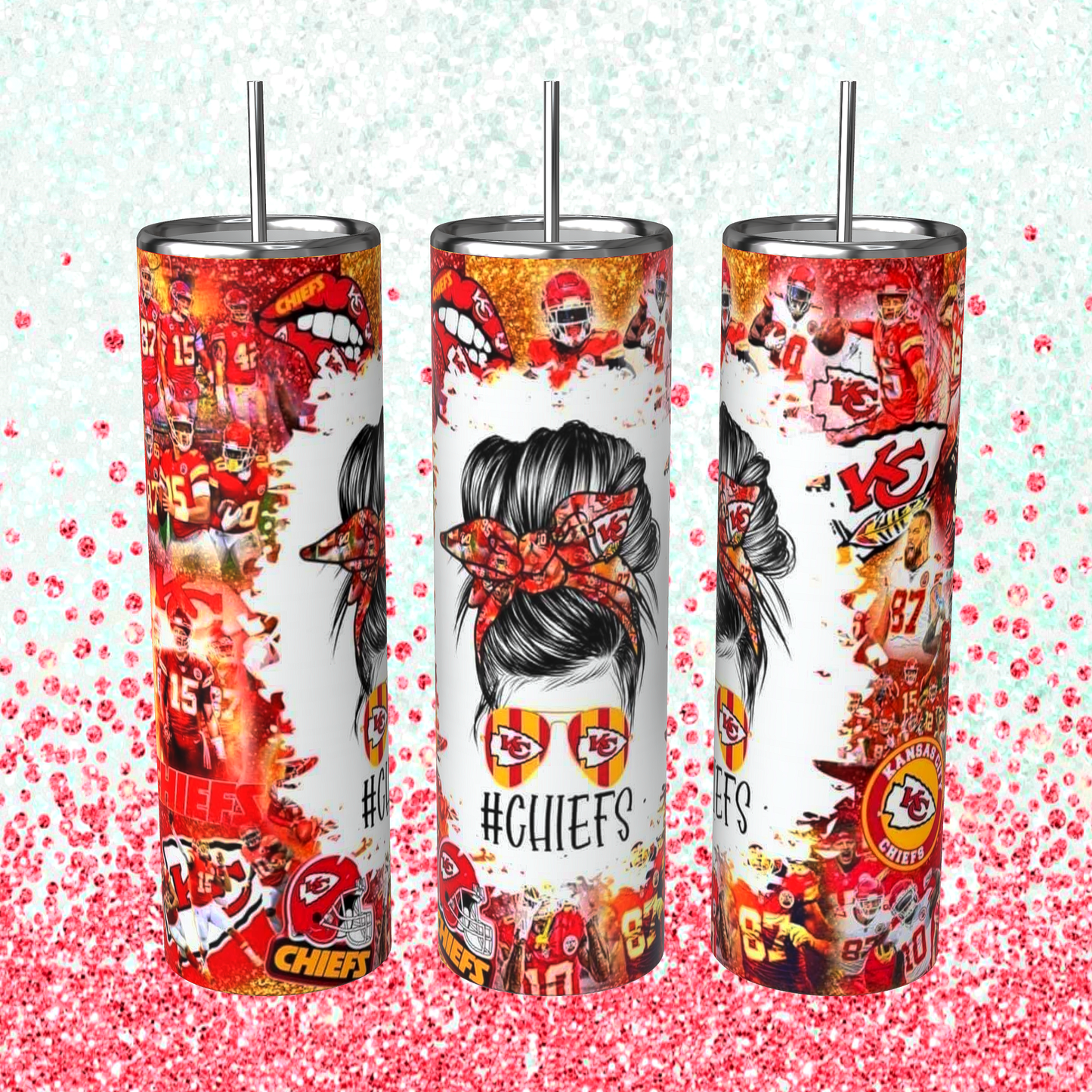 Chiefs messy bun Tumbler