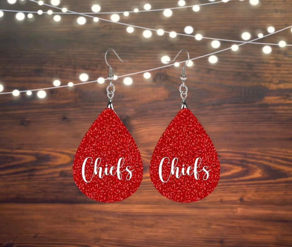 Red sparkly chiefs earrings
