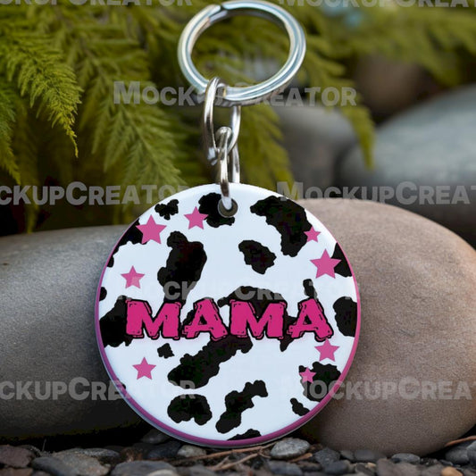 Mama cow print keychain